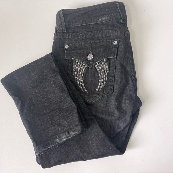 Miss Me Black Skinny Jeans, Angel Wings, Size 28 - Picture 11 of 11